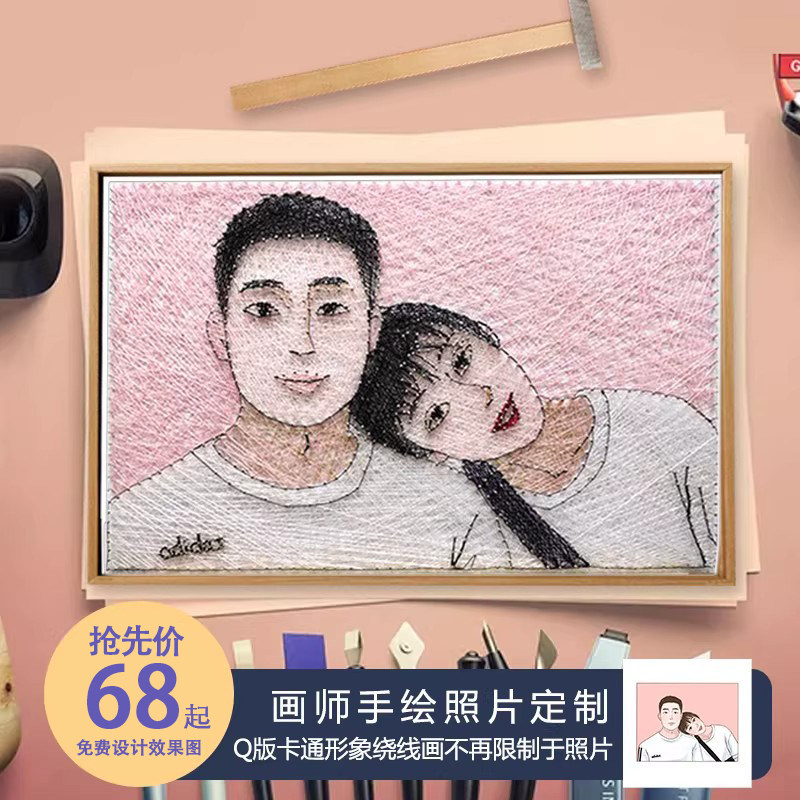 树奢手绘照片拼图绕线画定制