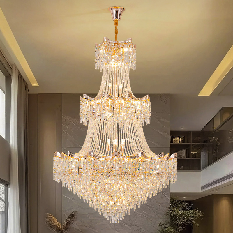 水晶大吊灯别墅轻奢法式复式楼楼中楼挑空跃层楼梯灯客厅水晶吊灯