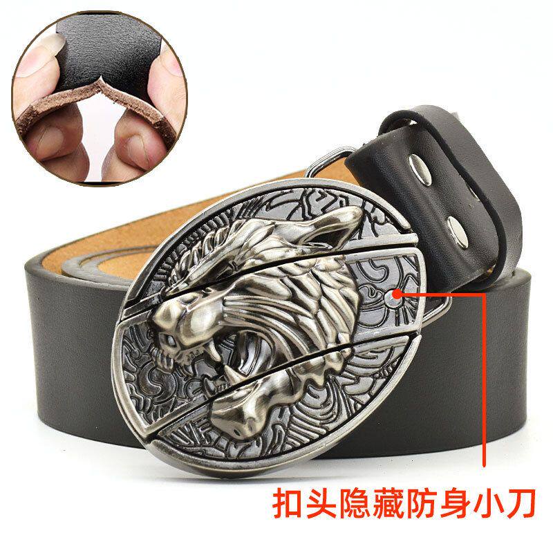 腰带皮带跨境小众男个性时尚腰带欧美潮流牛皮真皮二层小刀平滑扣