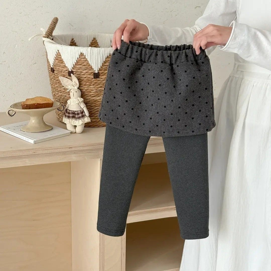 女童裤子加绒裙裤儿童加厚保暖打底裤秋冬宝宝外穿灰色长裤假两件