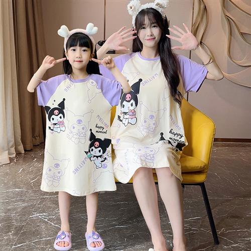 2024新款亲子装母女睡衣儿童睡裙夏季纯棉薄款女童短袖家居服夏款