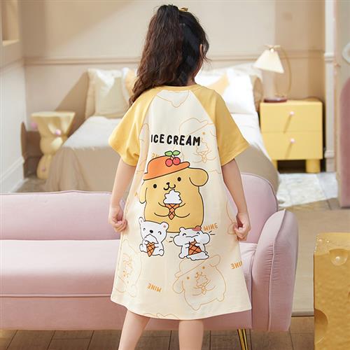 2024新款女童睡衣夏款纯棉薄款短袖儿童小女孩睡裙大童家居服夏季