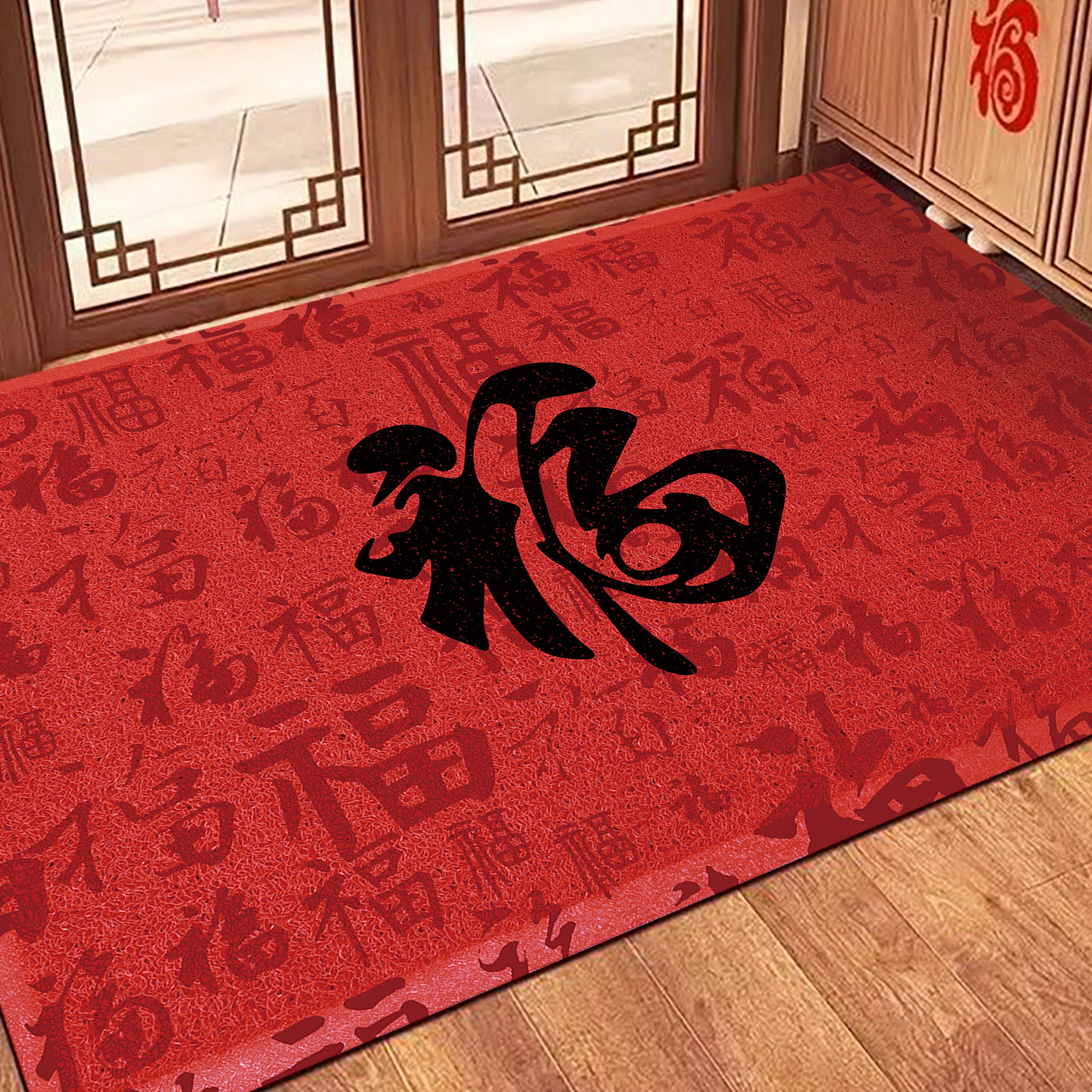 喜庆红色地垫入户门压边丝圈地垫