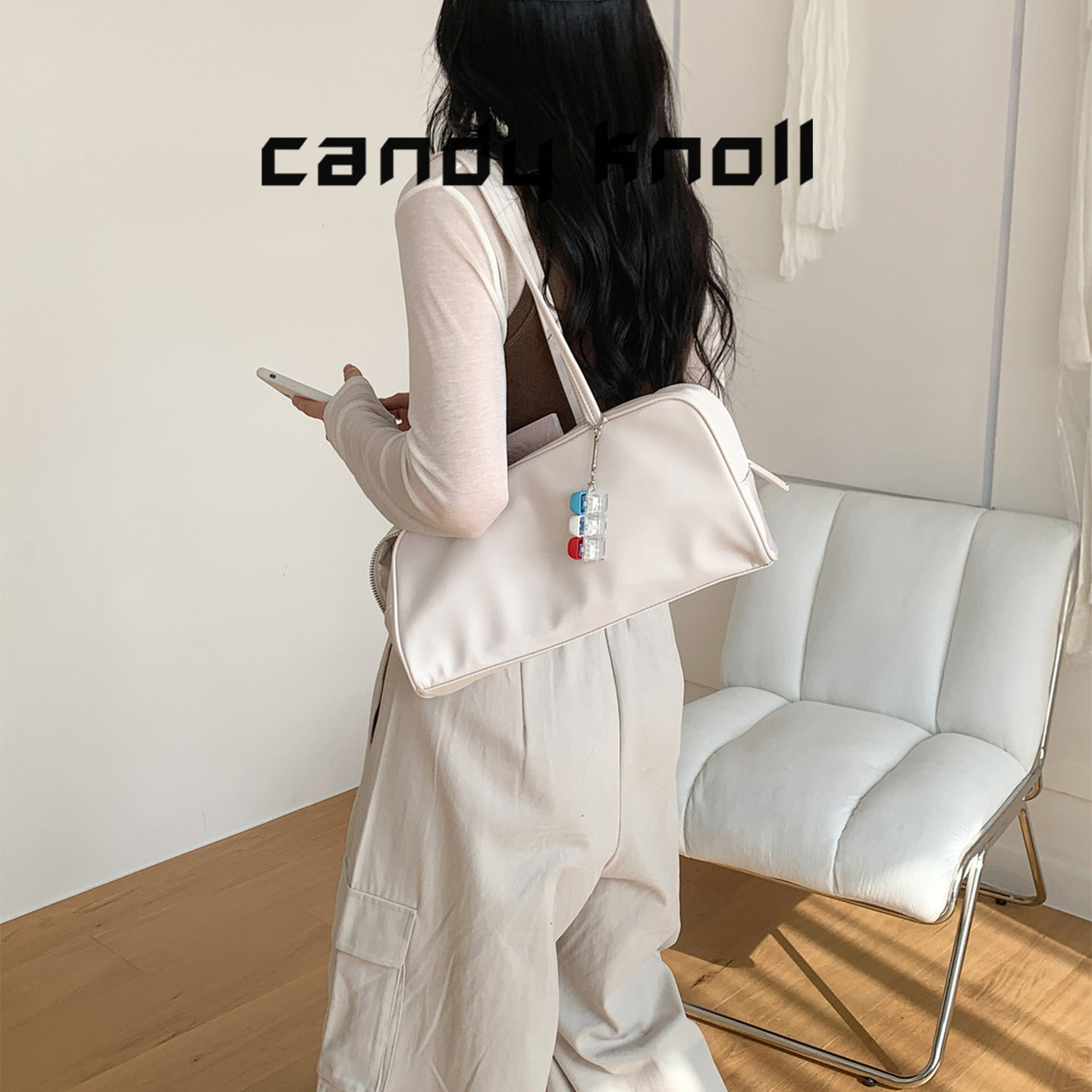 韩版简约尼龙波士顿包时尚百搭松弛感单肩包纯色日常通勤腋下包女