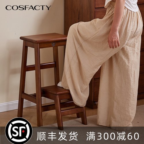 实木梯凳家用梯子折叠梯登高楼梯人字梯凳子梯椅两用小梯子置物架