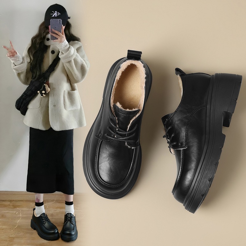 ZHR则则时髦厚底加绒保暖单鞋女鞋2025冬季新款舒适显高锁温棉鞋