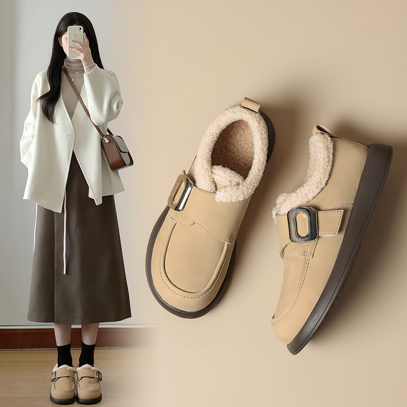 ZHR则则搭扣英伦单鞋女2025秋冬新款外穿女鞋魔术贴爆款鞋子加绒