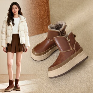 ZHR加绒保暖厚底短靴女2025秋冬款防滑增高棉鞋超软舒适雪地靴女