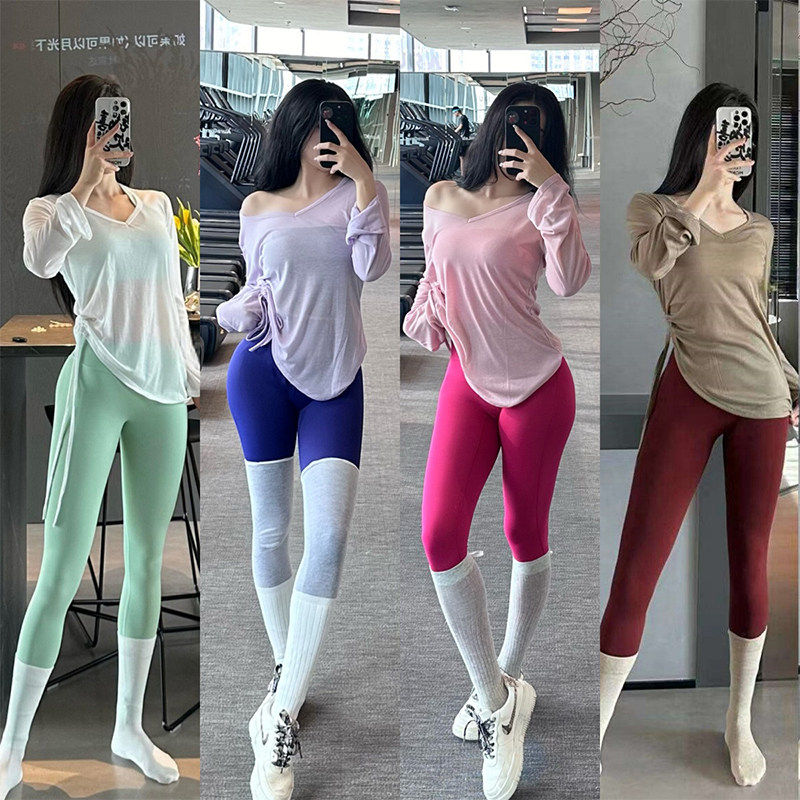 宽松运动罩衫女显瘦瑜伽服上衣长袖T恤健身服夏季薄款透气训练服