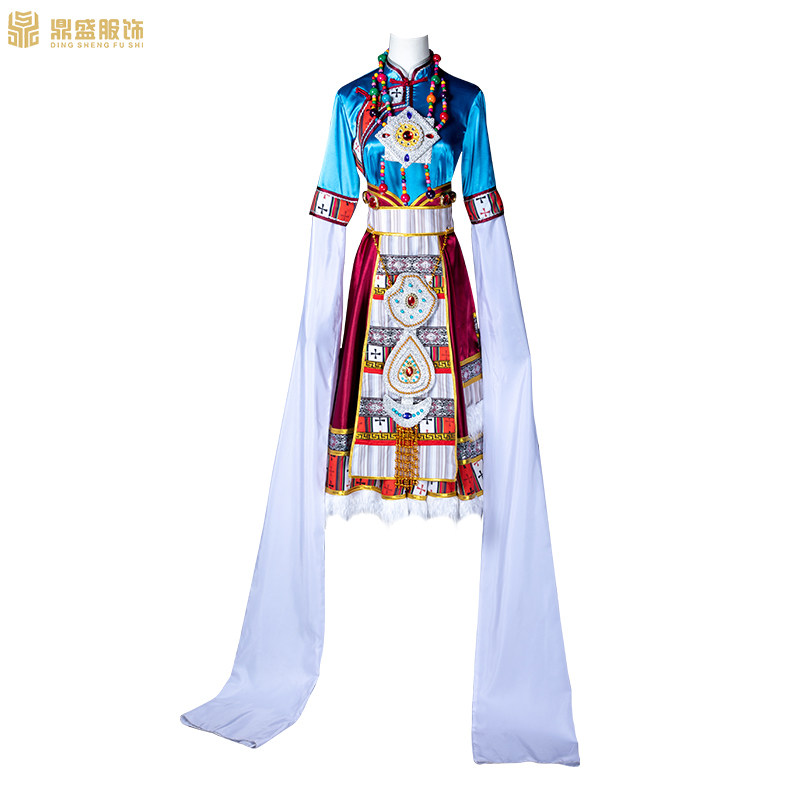 速发藏族舞蹈服少数民族舞台服装水袖大摆裙卓玛舞蹈广场舞演出服