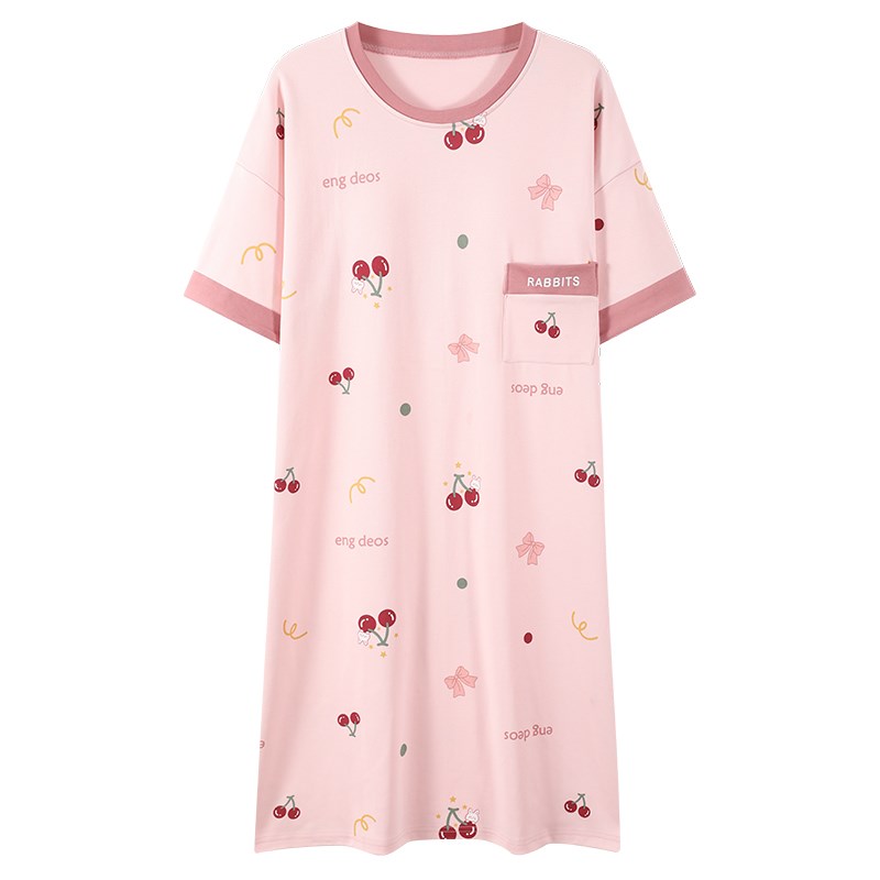 速发夏季自带胸垫一体睡衣棉春秋天睡裙家居服中款大码学生韩版
