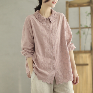 广东普宁刺绣衬衫女款2025春秋新款上衣衬衣高级感捡减龄洋气秋装