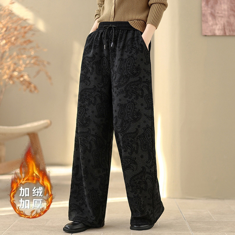 中年妈妈阔腿梧桐裤女2025新款超火爆款加绒加厚提花裤子郑州女裤,女装/女士精品,休闲裤,淘宝优惠券,粉丝福利购,淘宝优惠卷