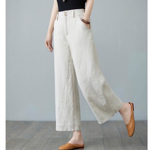棉麻裤子女士薄款2026夏季新款妈妈高端亚麻九分裤休闲苎麻直筒裤