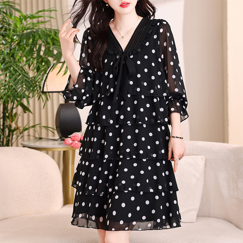 长裙子大码女装娃娃领雪纺连衣裙2025春新款遮肉显瘦长袖蛋糕裙,女装/女士精品,大码连衣裙,淘宝优惠券,粉丝福利购,淘宝优惠卷