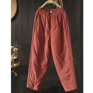 宽松休闲保暖哈伦裤 防寒裤 子 女2025秋冬新款 复古纯色夹棉加厚棉裤