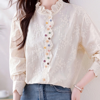 广东普宁刺绣衬衫女2025秋新款爆