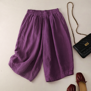 中裤 2026新款 五分裤 妈妈大码 子 六分棉麻短裤 亚麻灯笼阔腿裤 女夏季