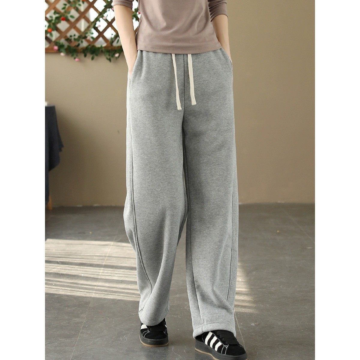 冬季新款加绒加厚全棉针织卫裤女高腰保暖直筒裤休闲百搭阔腿长裤,女装/女士精品,大码裤装,淘宝优惠券,粉丝福利购,淘宝优惠卷