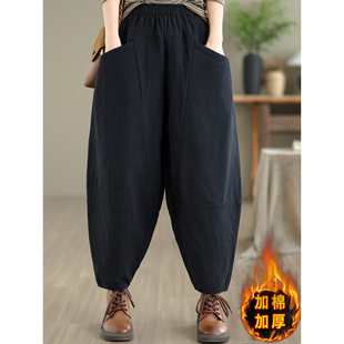 子宽松老爹哈伦裤 夹棉加厚保暖棉裤 洋气妈妈裤 外穿2025新款 女冬季