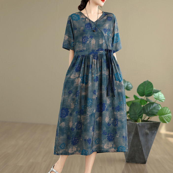 妈妈棉麻亚麻连衣裙女夏季2025新