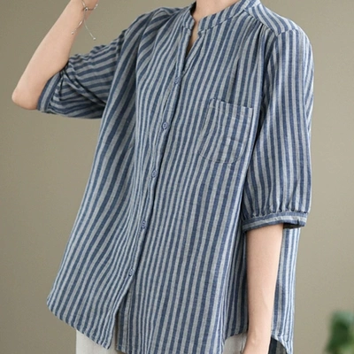 半袖棉绸条纹短袖衬衫女夏季新