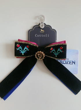 现货 日本生日城cottoli迪士尼合作款限定公主安娜刺绣蝴蝶结发圈