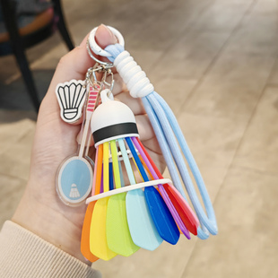 彩色羽毛球钥匙扣高颜值ins风运动羽毛球拍挂件背包男女生小礼品