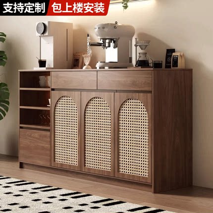 实木藤编餐边柜靠墙一体储物柜茶水柜收纳客厅2025新款置物柜定制