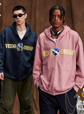 维动金翎运动卫衣男秋冬美式宽松休闲女生撞色连帽开衫青少年外套