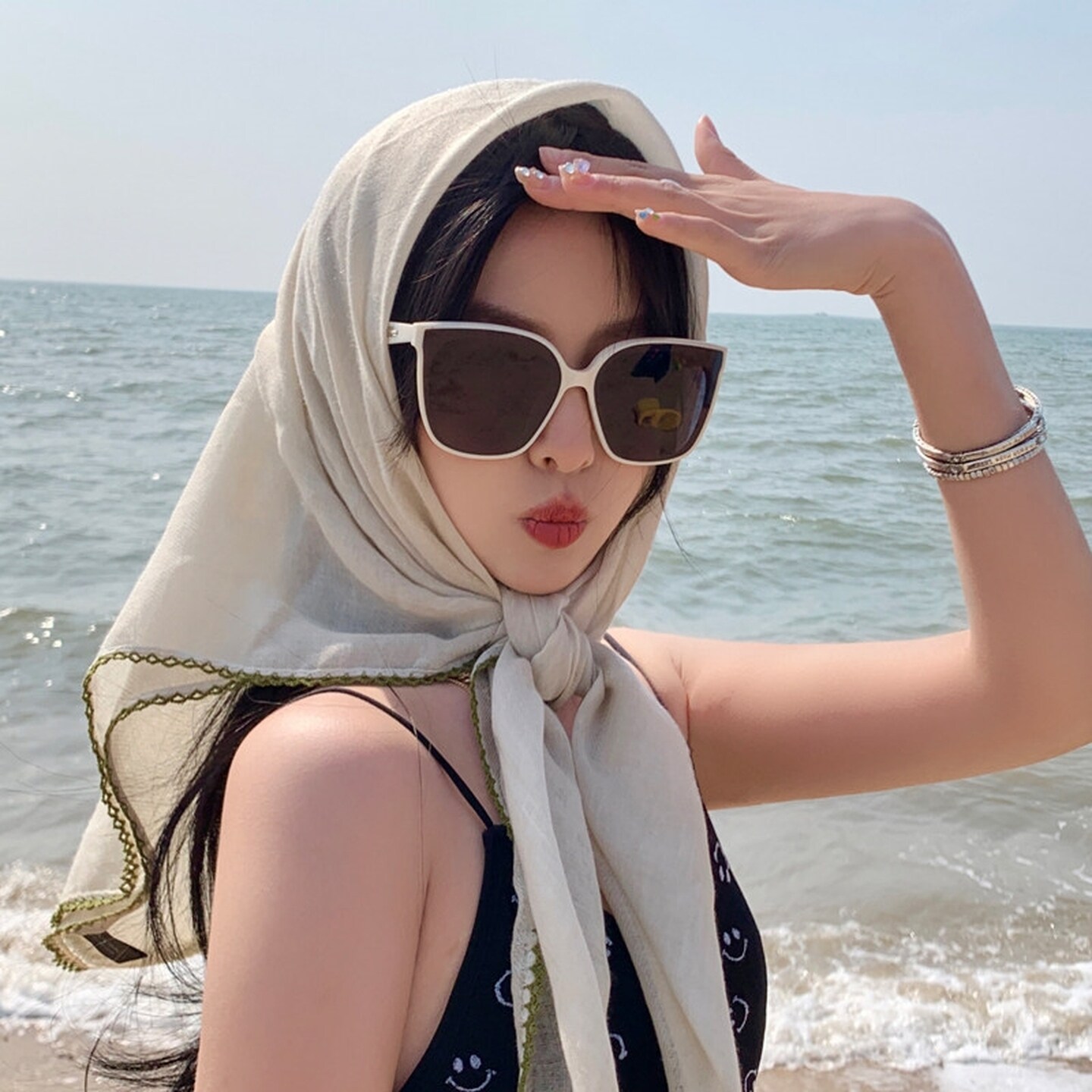 春夏防晒纱巾防紫外线头巾围巾女韩版百搭时尚丝巾多功能外搭披肩