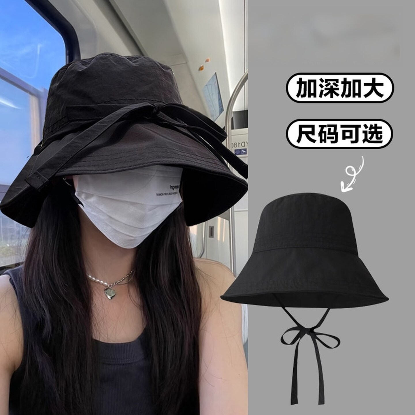女士夏季薄款帽子日系户外速干透气大头围帽子甜美蝴蝶结遮阳防晒