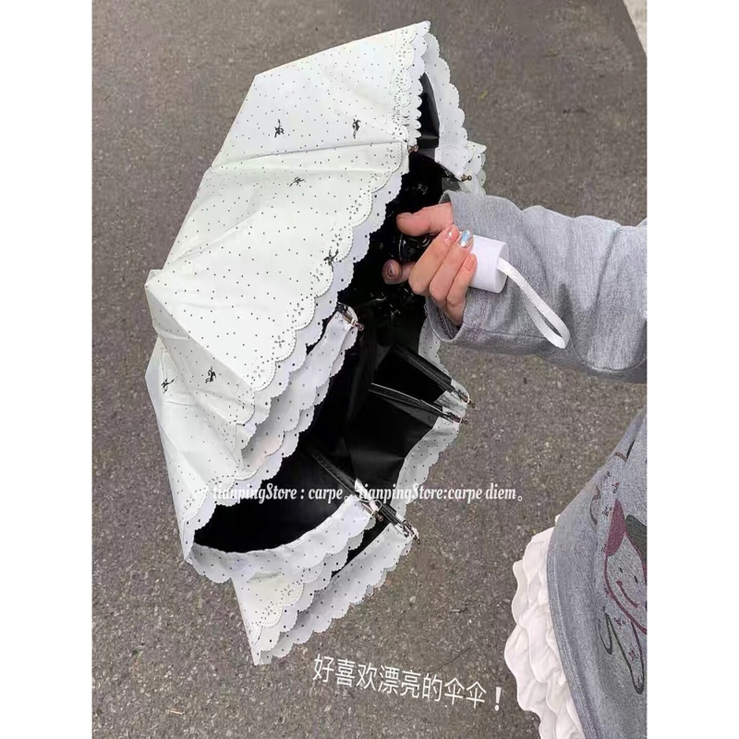 蕾丝伞波浪边晴雨伞禁欲系波点黑胶防雨遮阳晴雨两用伞防紫外线