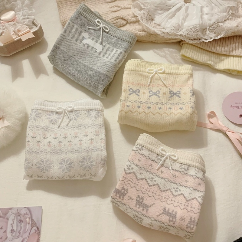 jk日系内裤费尔岛女款纯棉2025新款秋冬三角裤加长裆中腰短裤