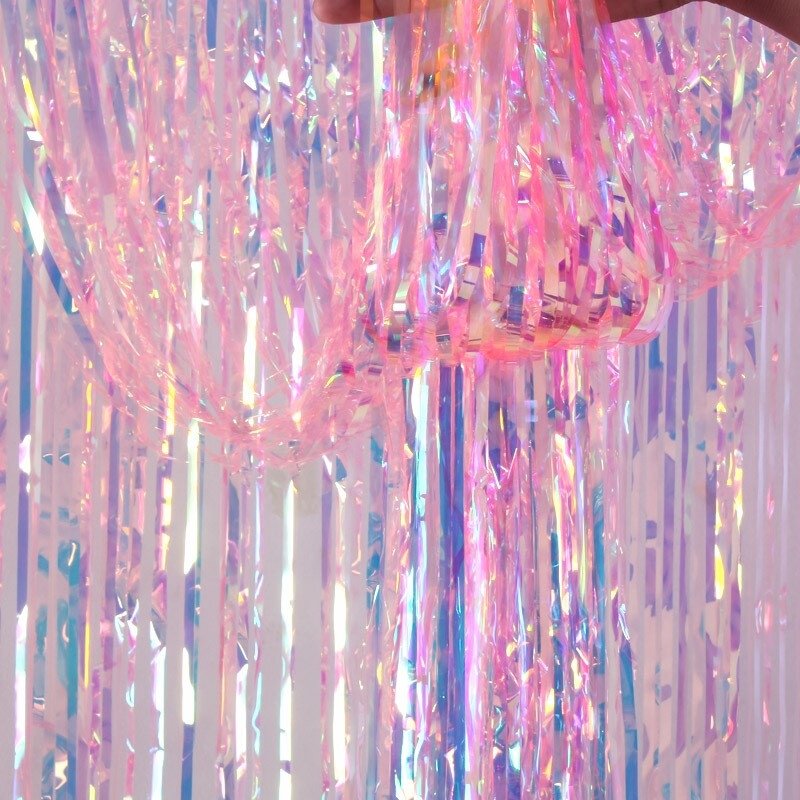 镭射雨帘生日彩带拉花彩条装饰道具儿童布景雨丝节庆流苏创意