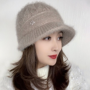冬季女士老人中老年帽子遮白发帽子加厚保暖弹力大洋气针织帽子