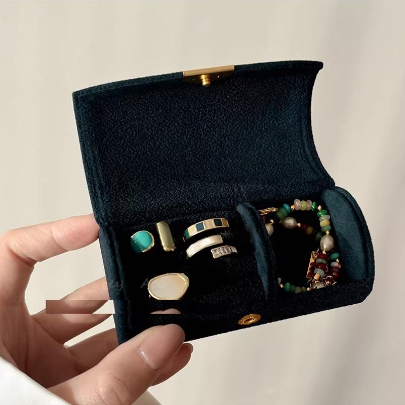 戒指收纳盒迷你首饰女出差旅行防氧化戒指珠宝轻奢绒布饰品盒