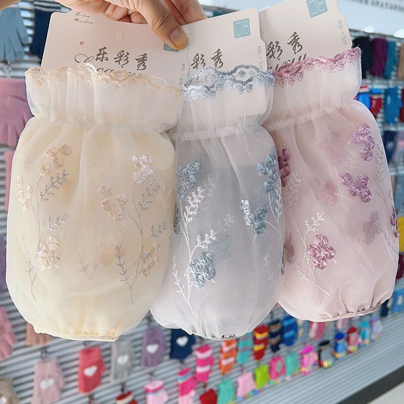 蕾丝袖套高级感女网纱透明百搭防脏羽绒服秋冬短款工作可爱护袖