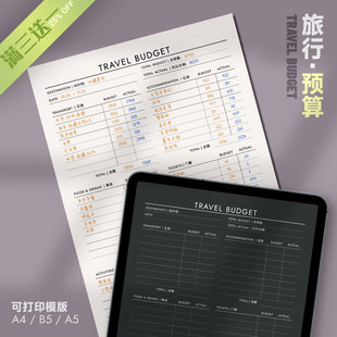 旅行 | 预算Budget可打印手账预算规划开销预算实际费用记录计划