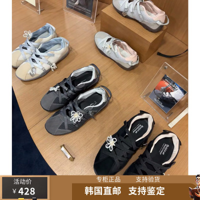 韩国rockfish weatherwear新款鞋花时尚交叉绑带拼色芭蕾鞋单鞋