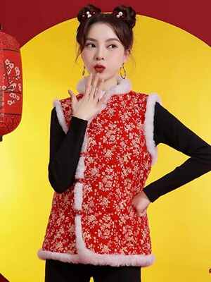 东北大花棉袄女马甲冬季