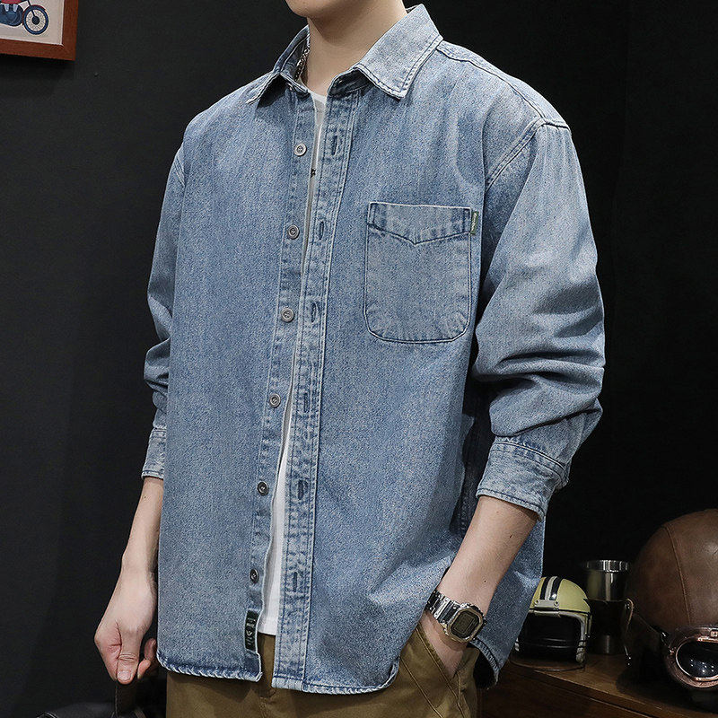 秋季潮流百搭衬衣牛仔外套男士衬衫长袖男休闲春秋2025新款衬衫男
