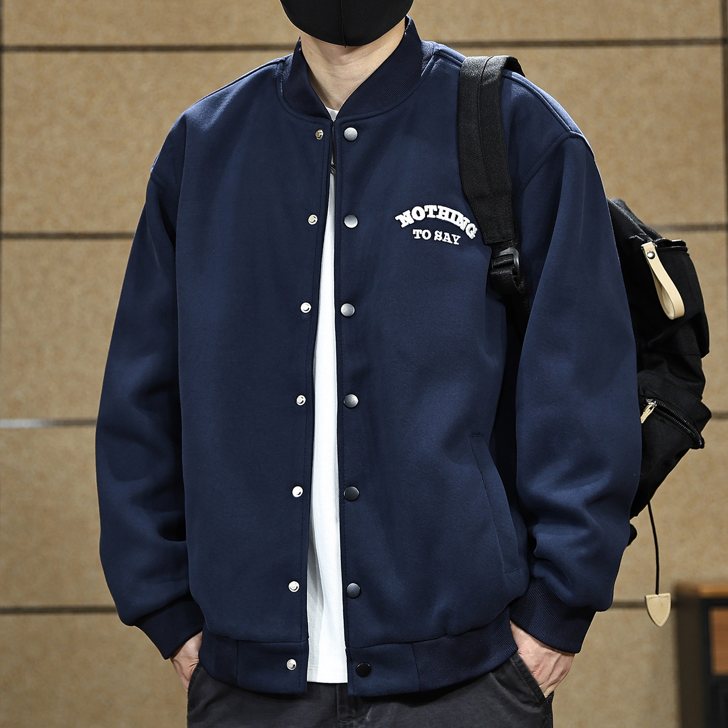 高端美式重磅棒球服外套男士春秋季刺绣潮牌简约宽松大码休闲夹克