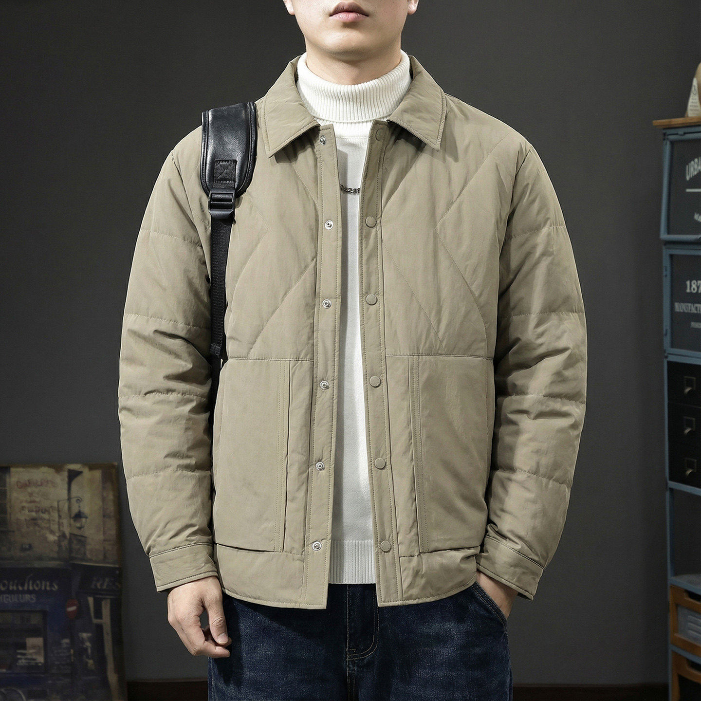 2026新款衬衫式羽绒服男冬季90白鸭绒防风棉服菱格纹绗缝轻薄外套