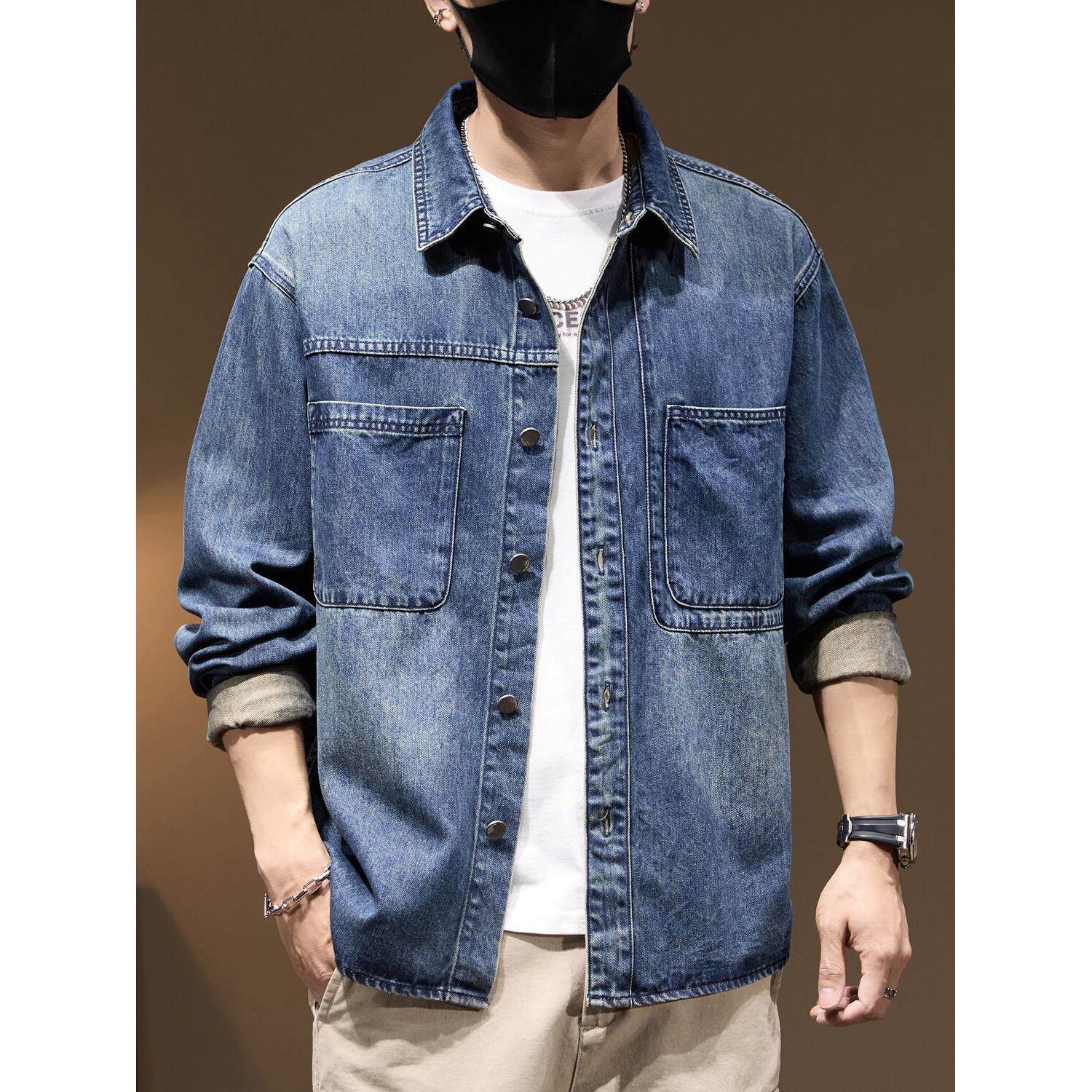 美式休闲复古长袖牛仔衬衫男春季2025新款莱赛尔薄款衬衣男士外套