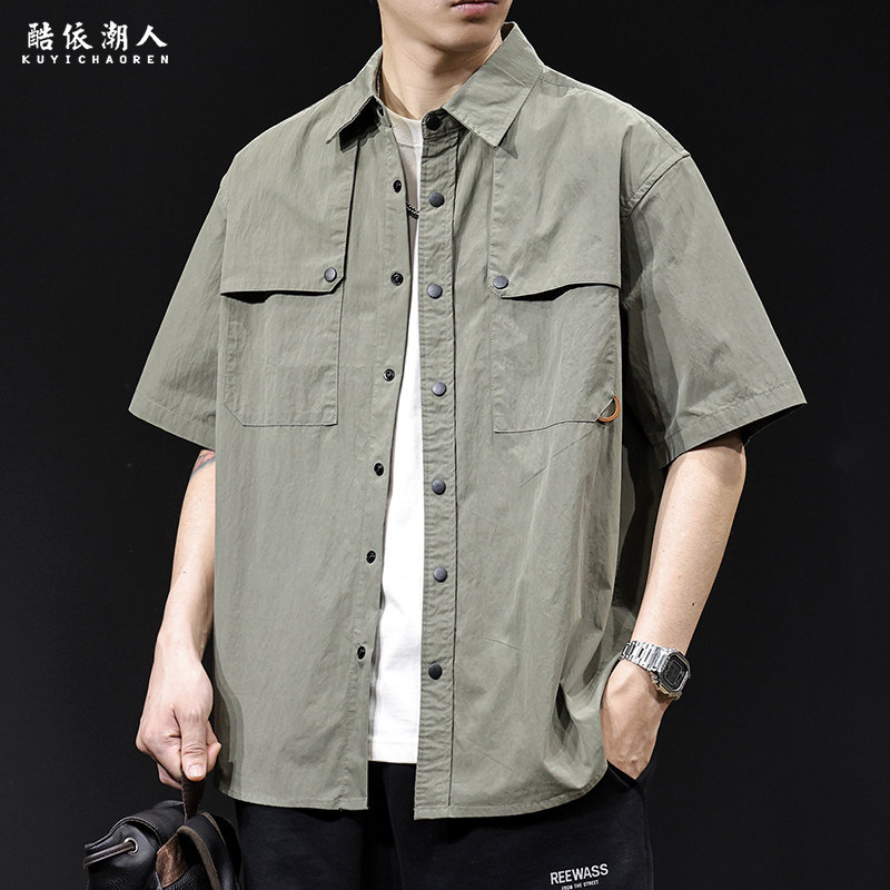 口袋山系户外短袖衬衫男高级感潮牌2026新款衣服百搭大码夏季薄款