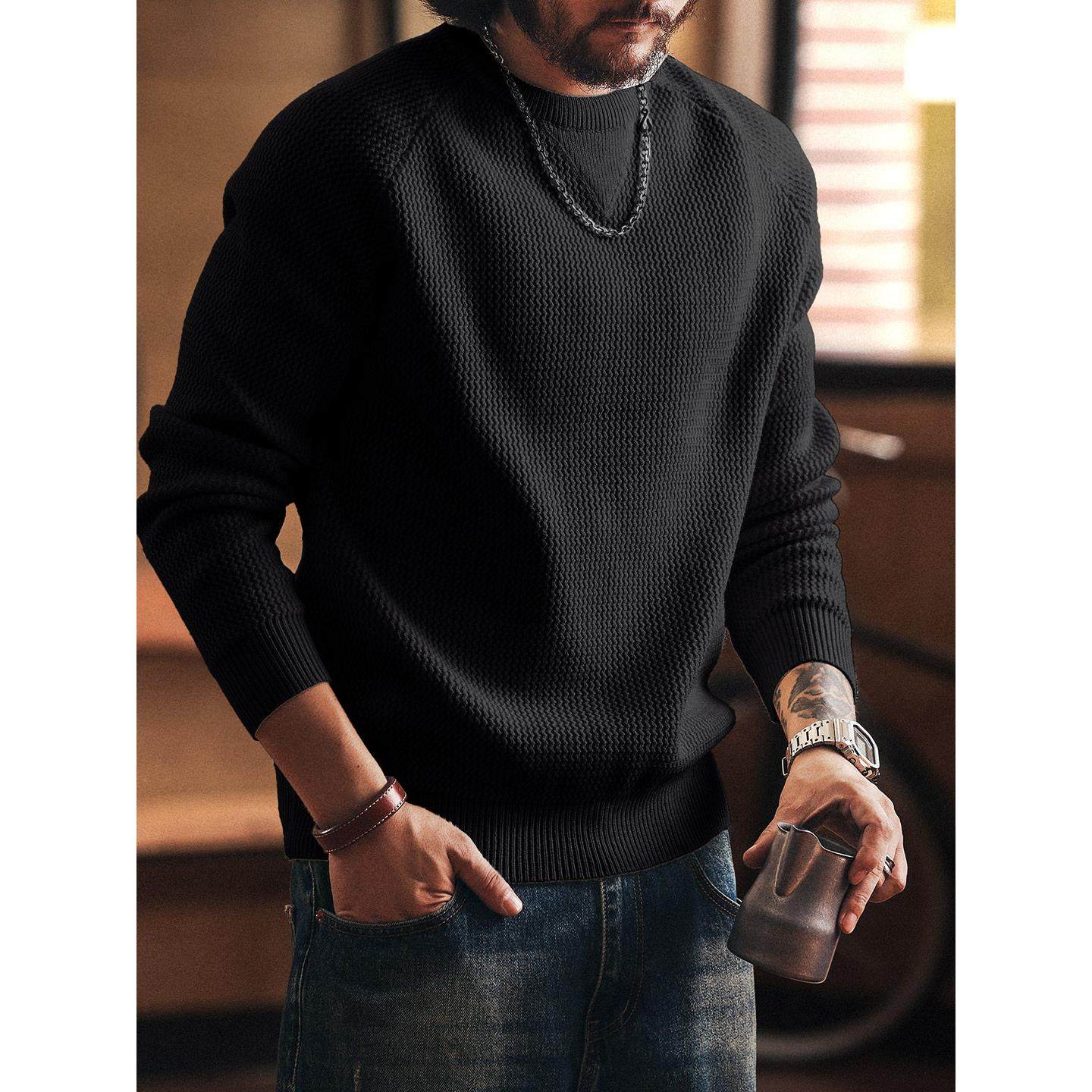 美式复古硬汉黑色毛衣男秋冬潮牌宽松针织衫慵懒风上衣外套