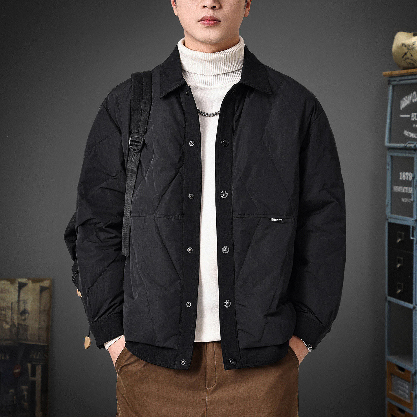 冬季90白鸭绒衬衫式羽绒服男2025新款假两件男士轻薄短款棉服外套