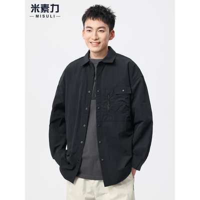 高级感衬衫外套男美式工装宽松大码衬衣男款长袖上衣春季流行穿搭