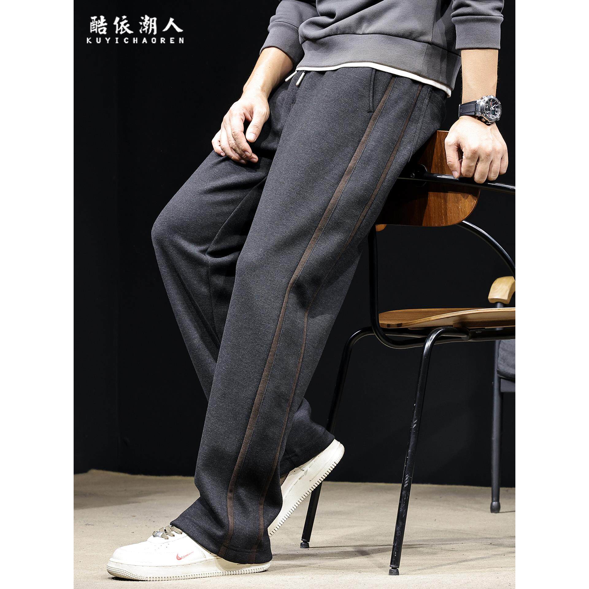 2025新款直筒运动裤男秋冬休闲长裤子宽松大码绵羊毛加绒加厚卫裤